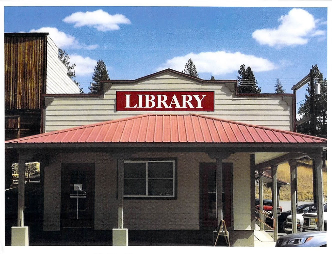 The front view of the library on Clark Avenue